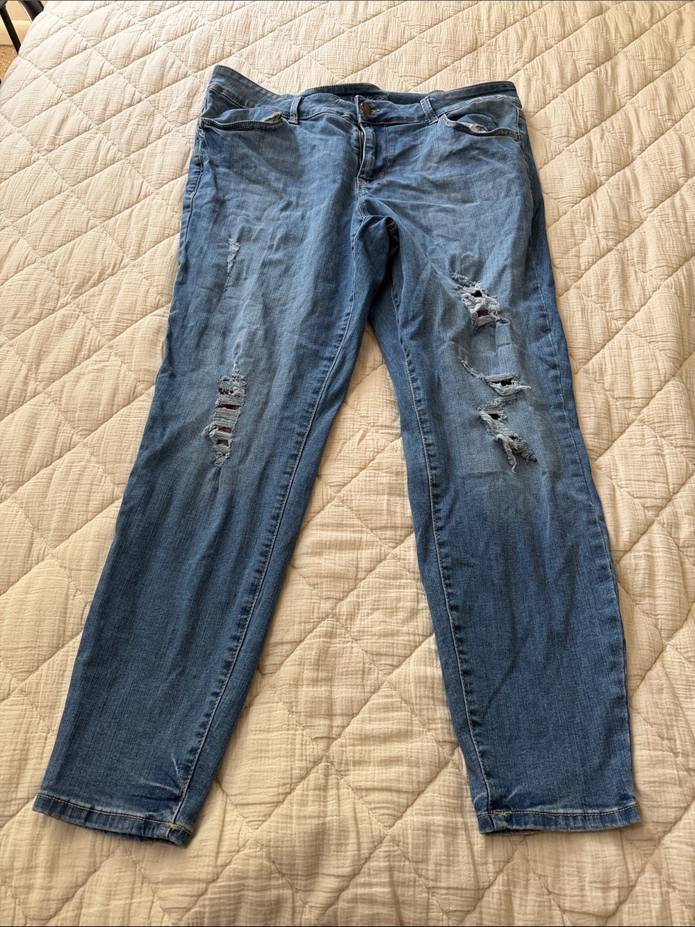 Maurices Distressed Light Blue Straight Leg Jeans